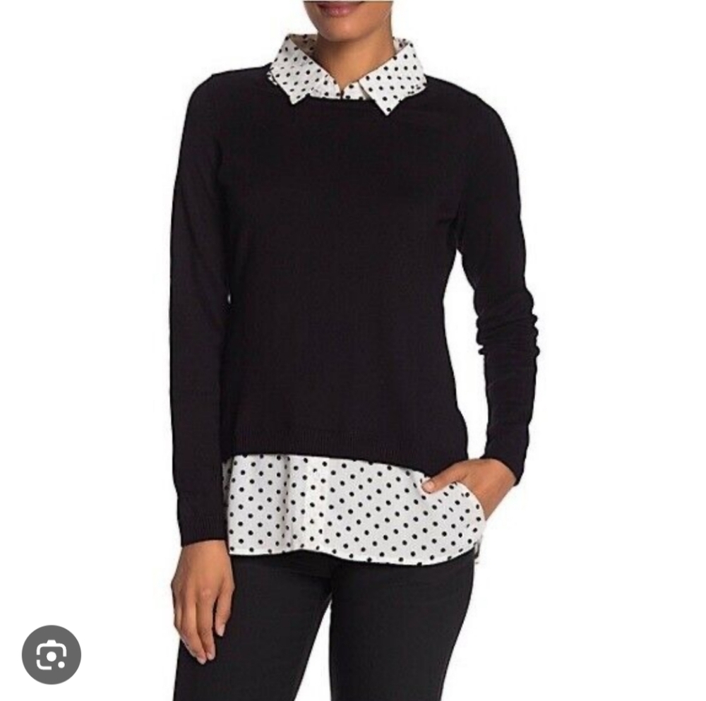 Adrianna Papell Black and White Polka Dot Top